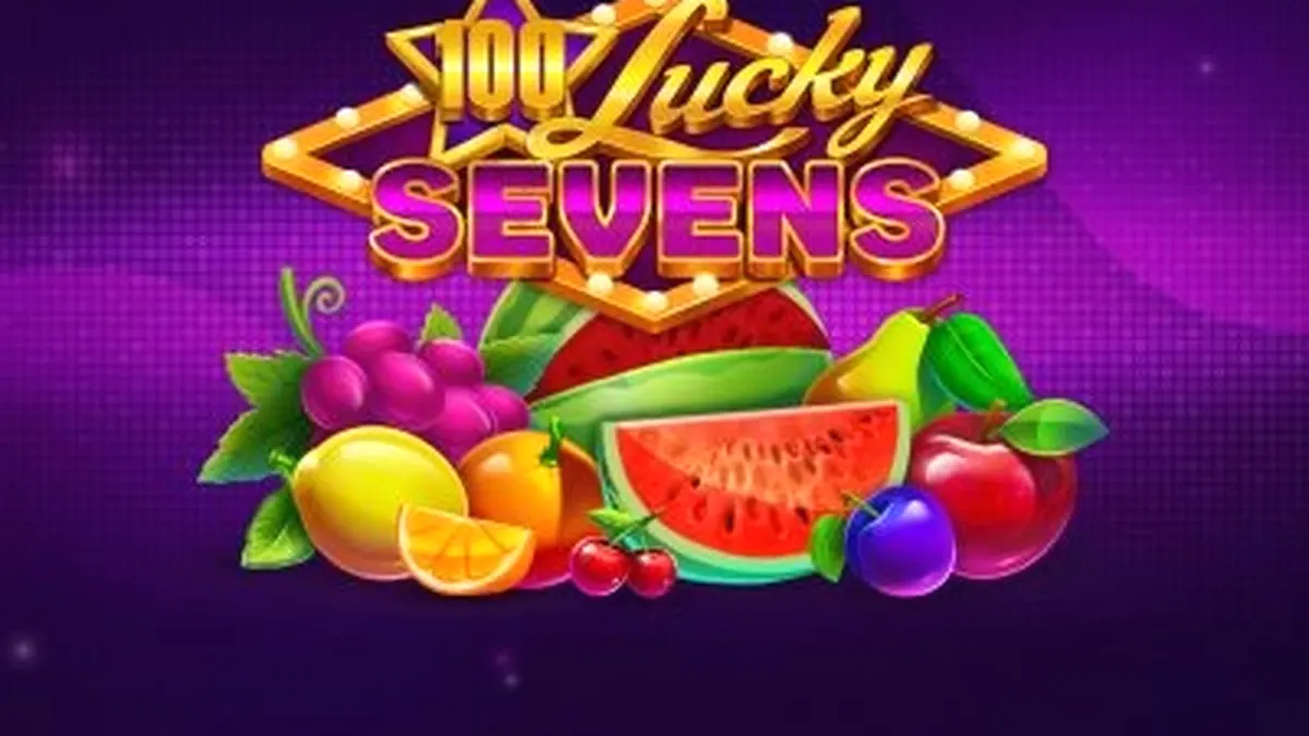 Tampilan visual slot 100 Lucky Sevens dengan desain klasik dan simbol buah-buahan yang cerah